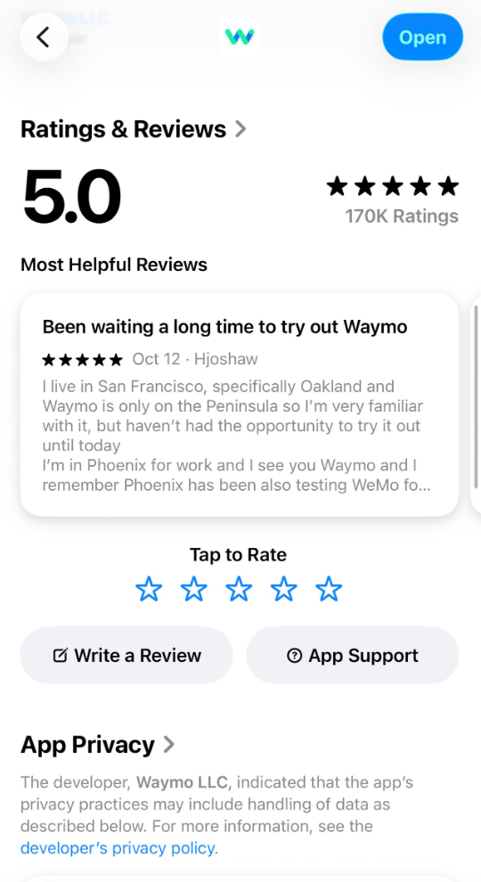 Waymo in appstore